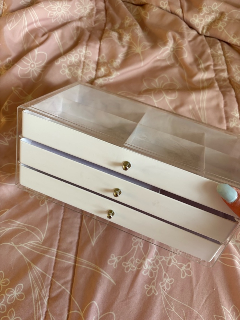 3-Drawer Clear Acrylic Jewelry Organizer - White Drawers